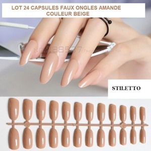 Details About False Nails Stiletto Beige Capsules Tips Has Paste Nail Art Manicure Man825 Show Original Title