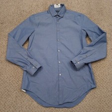 Calvin Klein Shirt Mens Size 15 Slim Blue Geometric Long Sleeve Button Down