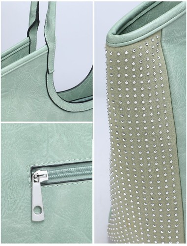 Bolso de hombro grande Boutique Shopper mujer imitación cuero lateral metálico tachuelas - Imagen 11 de 21