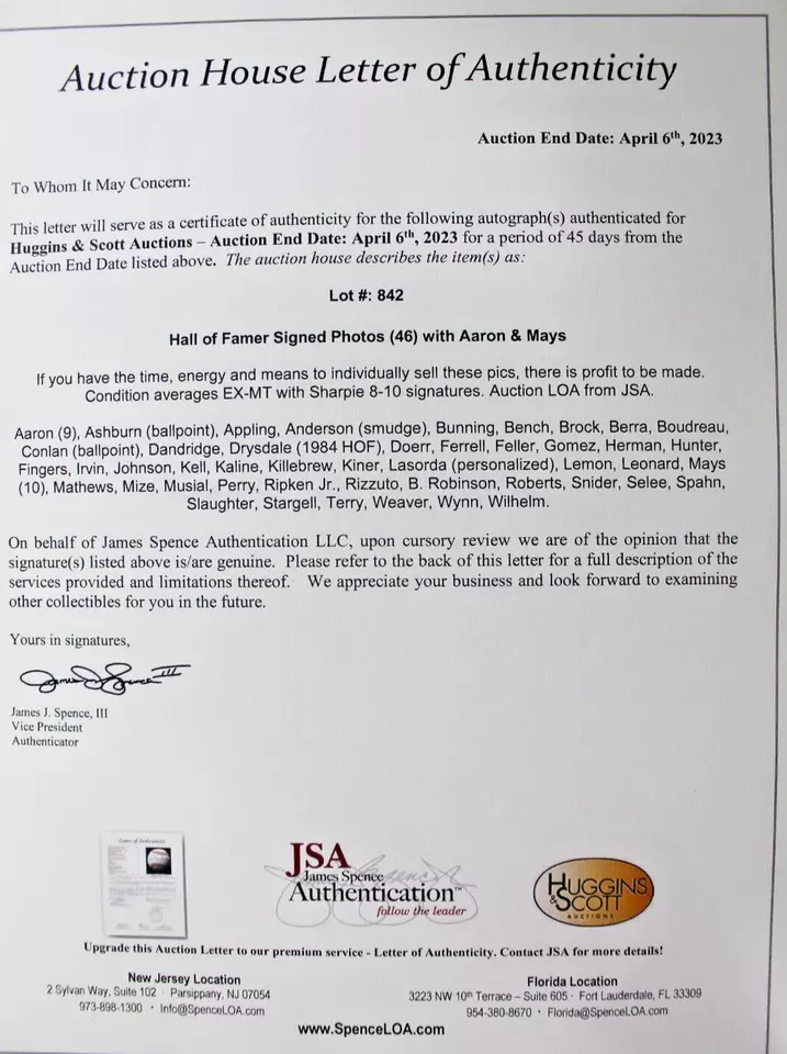 Johnny Mize (d.1993) Giants Yankees HOF Autographed 8x10 Signed Photo JSA - Image 3 of 4