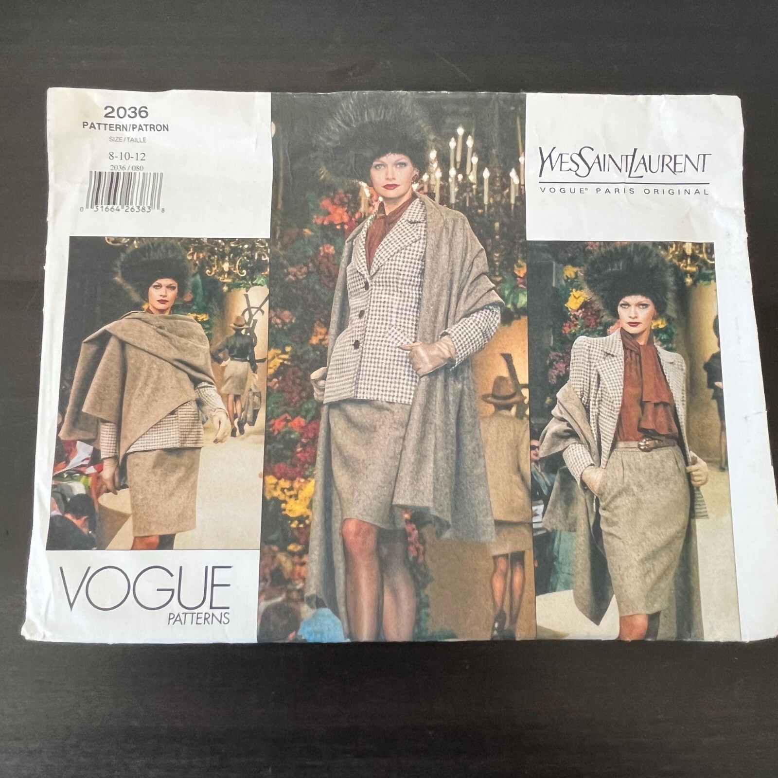 Giacca gonna scialle Vogue 2036 Yves Saint Laurent 8 10 12 NON TAGLIATA Parigi originale