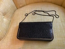 Vintage Black Metal Mesh Chainmail Evening Clutch Glam Purse Handbag Shoulderbag