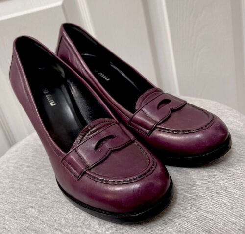 Authentic MIU MIU RARE Genuine Leather 🍆Loafers,protected 🌟Size 39 - Afbeelding 1 van 7