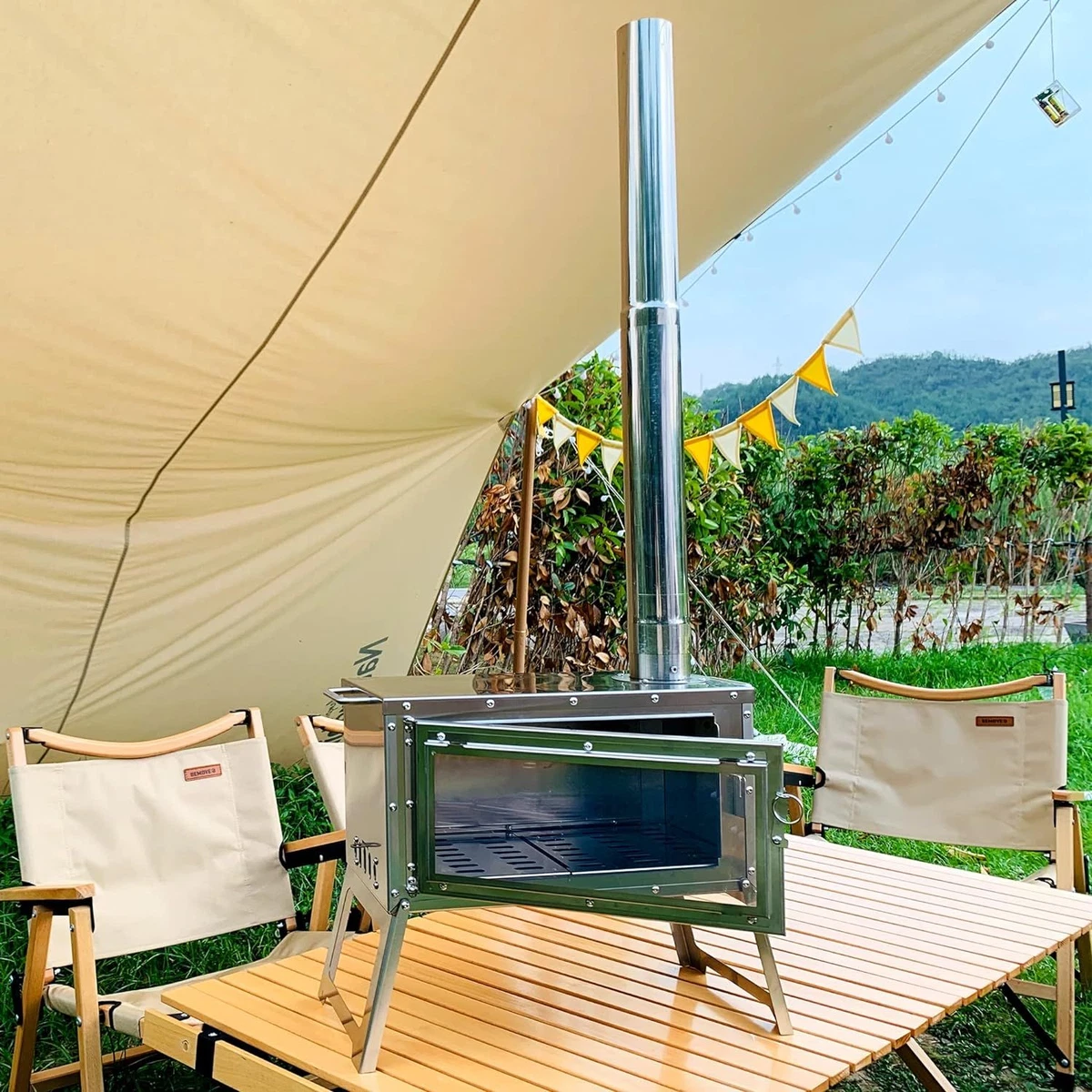 LEISU Tent Stove Portable Outdoor Wood Burning with Chimney Pipe for... |  eBay