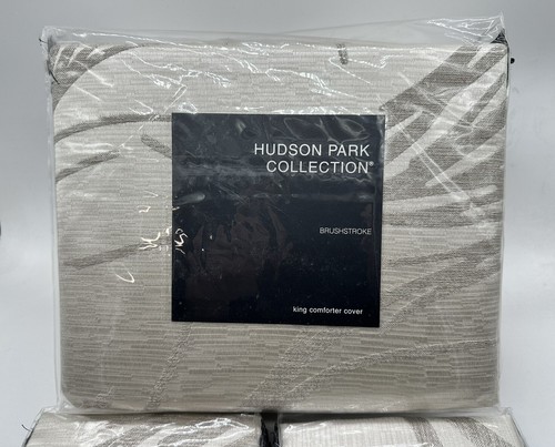NEW Hudson Park Collection Brushstroke King Duvet Cover & 2 Standard Shams Taupe - Picture 2 of 5