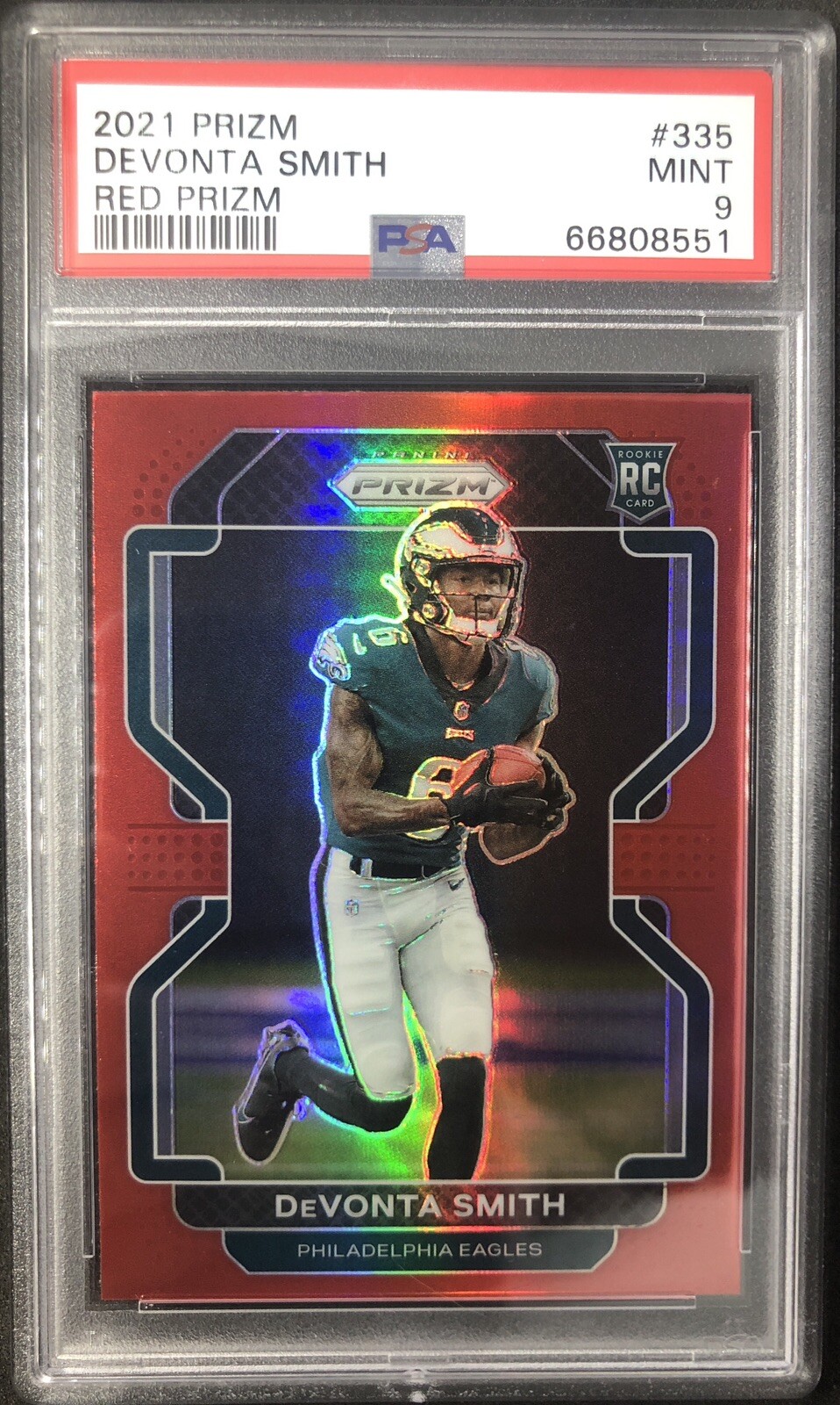 DeVONTA SMITH RC 2021 Panini NFL Prizm #335 Rare Red Retail SSP Rookie PSA 9