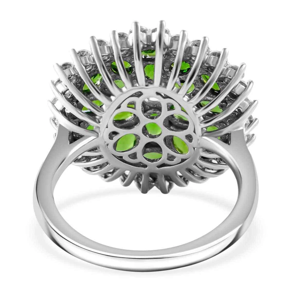 STUNNING!!  4.85ctw Chrome Diopside & Zircon Spray Ring Platinum Plated Size 6 Foto 4 de 4