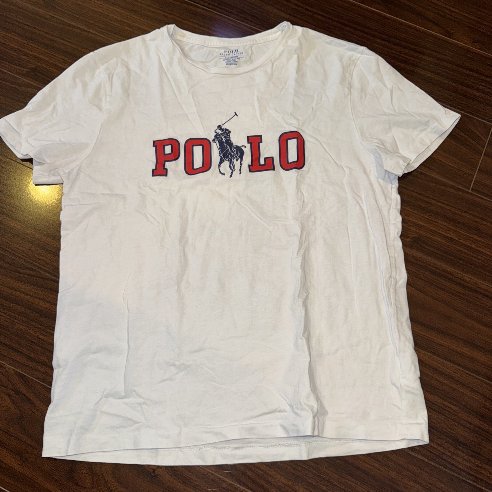 Polo Ralph Lauren Cavallo Pony Logo Bianco Grafica T Shirt Uomo Large Slim Fit