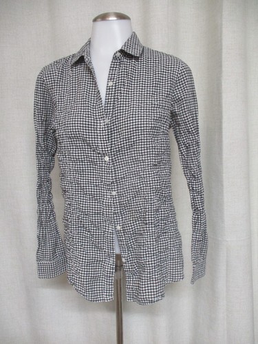 J MCLAUGHLIN black white checker plaid button down blouse top shirt sz S