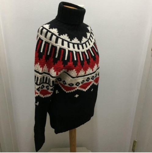 RALPH LAUREN Womens Turtleneck Sweater M Medium Hand Knit Black Red Cream - Picture 2 of 4