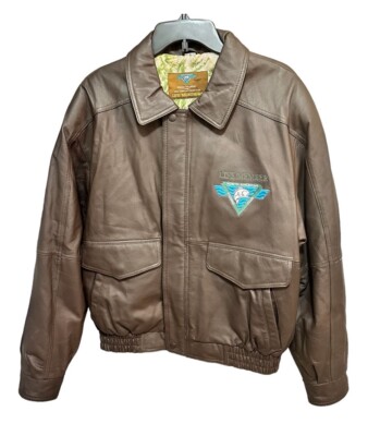 North American Fishing Club Life Member Mens Sz Medium Leather Bomber Jacket