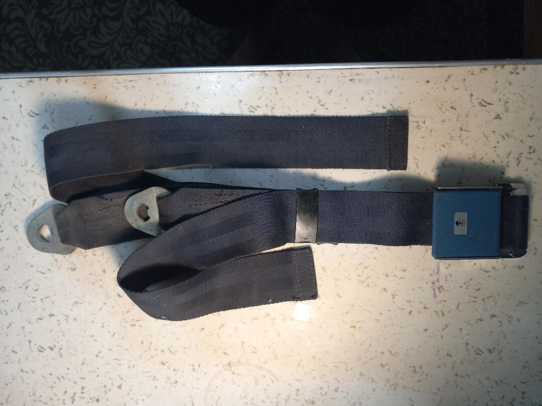 Vintage Maserati seat belt- blue cover with Maserati logo-Irving Air Chute Co.
