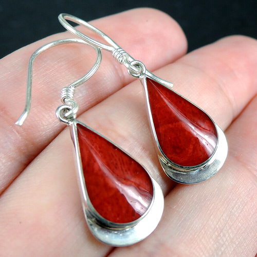Boucles d'oreilles réversibles 2 en 1 design en argent 925 corail rouge et na