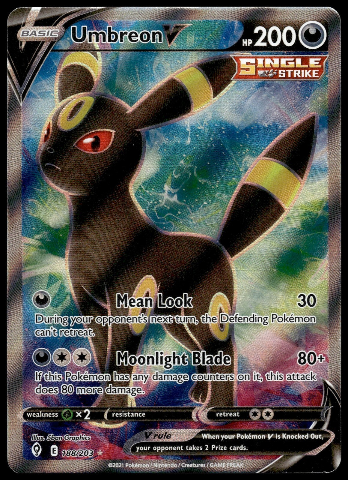 Umbreon V 188/203 Pokemon TCG Evolving Skies Holo Full Art NM
