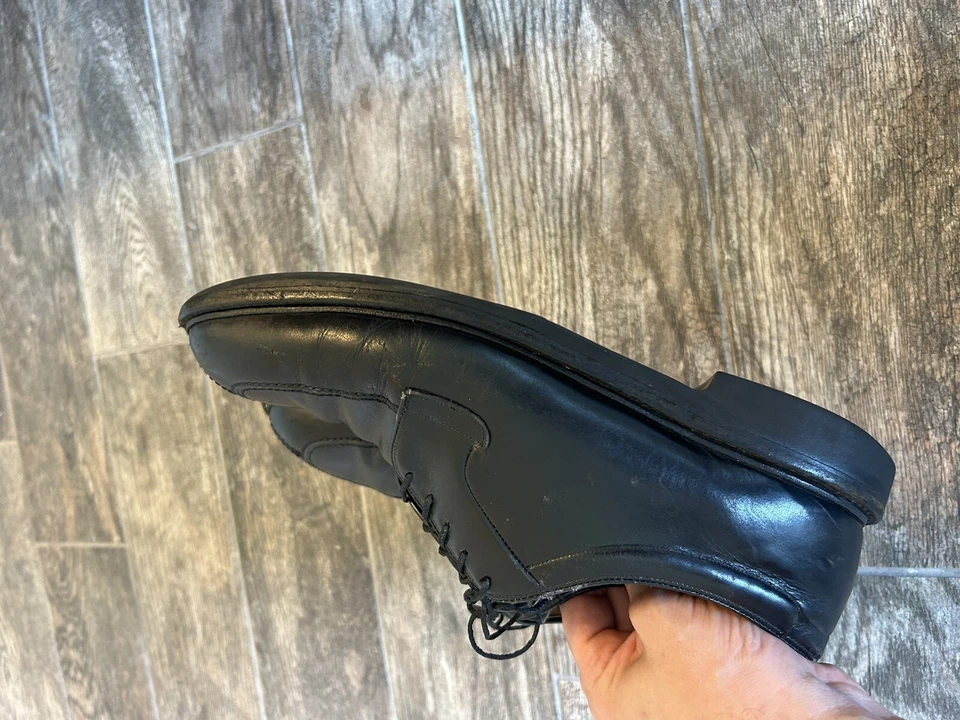 Johnson And Murphy Cuero Negro Oxfords Puntera Dividida Mocasines Para Hombre 11 Suela de Goma Foto 3 de 4