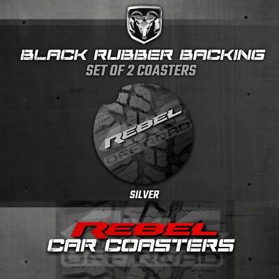 Ram Rebel Car Coasters - Silver Logo - Rubber