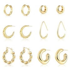wgoud 6 Pairs Gold Hoop Earrings for Women,14K Gold Plated Lightweight Chunky...