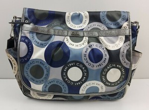 Coach Signature Snaphead F18377 Blue Multifunction Diaper Baby Messenger Bag Pad