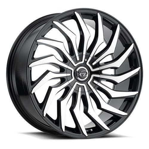 (Set-4) VCT Chopper 22x8.5 5x115/5x127 38mm Black Machined wheels rims ...