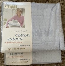 MARTHA STEWART everyday Blue TWIN FLAT FITTED 230 Cotton Thread Count
