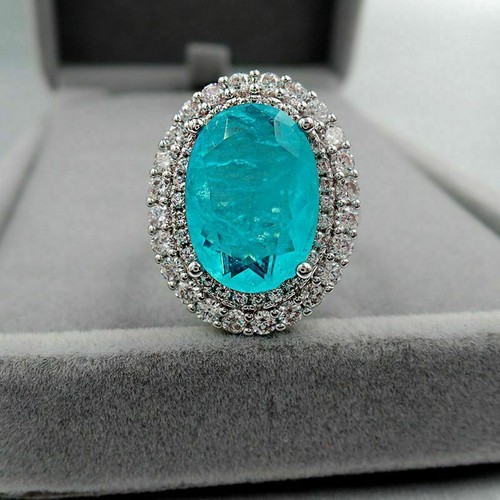 Vintage 925 Sterlingsilber Paraiba Turmalin Edelstein Verlobungsring Geschenk Ro - Bild 4 von 9