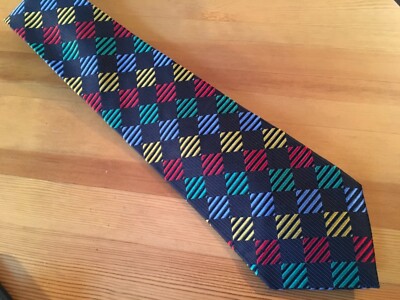 Mens Gian Marco Venturi Black Geometric Silk Tie Made in Italy 3 3/4 x 58  QQ6