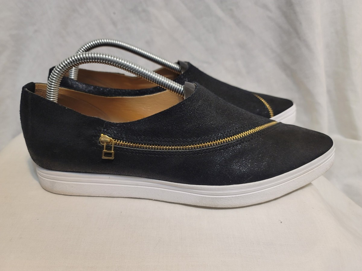 $144 ALL BLACK US Womens 9.5 41 Sparkly Leather Slant Zipper