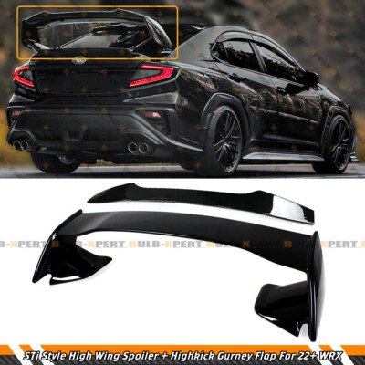 For 22-25 SUBARU WRX VB STI GLOSS BLACK SPOILER WING + GURNEY FLAP