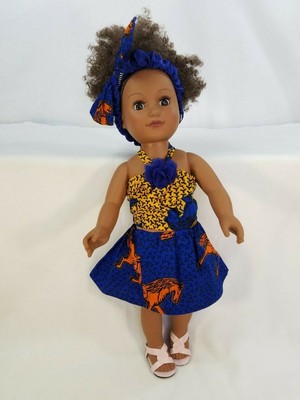 18'' Doll Outfit  African-American Ankara Kente Halter Top Skirt Bow Toy Clothes
