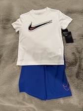 Nike Boy 2 Piece T-Shirt  Shorts Set - White, Blue  Neon Orange DRI-FIT Size 7