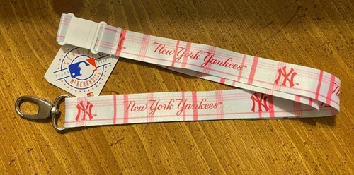 New York Yankees MLB pink argyle keychain lanyard - Afbeelding 1 van 1