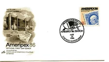 Ameripex86 OrganizedPhilately Day, Brown ArtCraft, cancel