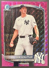2025 Bowman Chrome Cam Schlittler 1st Fuchsia Geometric Refractor /299 Yankees