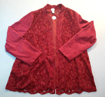 Chico's Faux Suede Lace  Red Jacket Womens Size XL