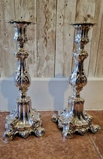 Pair of 925 Sterling Silver Hazorfim Candlesticks Candle Holders Israel