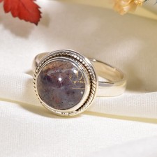 Iolite Sunstone Round Shape Stone Handmade Solitaire Ring in 925 Sterling Silver
