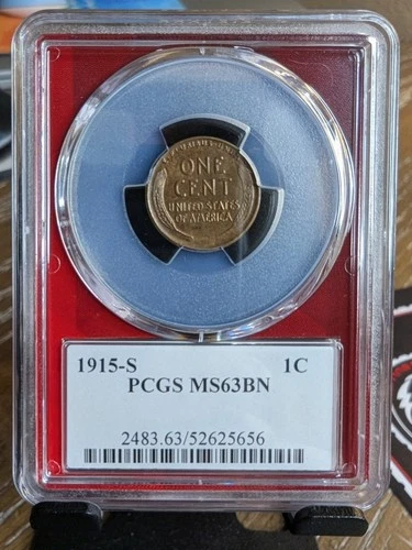 1915-S 1C Lincoln Cent Pcgs MS63BN EDC RED LABEL.  GOOD FULL STRIKE!  LOOK!!