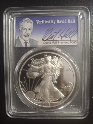 2018-S PROOF SILVER EAGLE PCGS PR70 DCAM FIRST STRIKE DAVID HALL SIGNED 