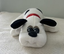 Vintage 1980  s Tonka Pound Puppy 8" White -Black Spots  Short Ears  Red Collar