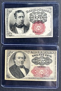 (( 2 NOTES)) 1874 25 & 10 cent fractional (( EF+XF)) US PAPER CURRENCY AUCTION