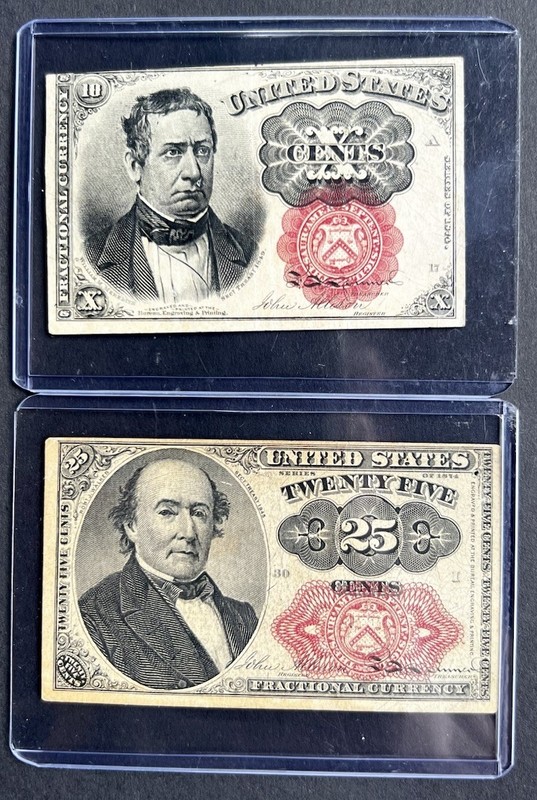 (( 2 NOTES)) 1874 25 & 10 cent fractional (( EF+XF)) US PAPER CURRENCY AUCTION