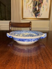 Antique Victorian Blue Transferware Hot Water Warming Plate Staffordshire c.19c 