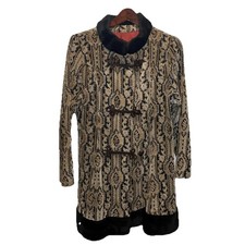 VINTAGE WOVEN TAPESTRY AND FAUX FUR LINED BROWN COAT SMALL