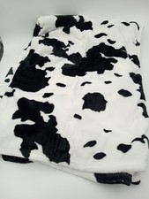 Cow Print Plush Throw Blanket 82" X 57.5" White Black Soft Cozy Warm Modern