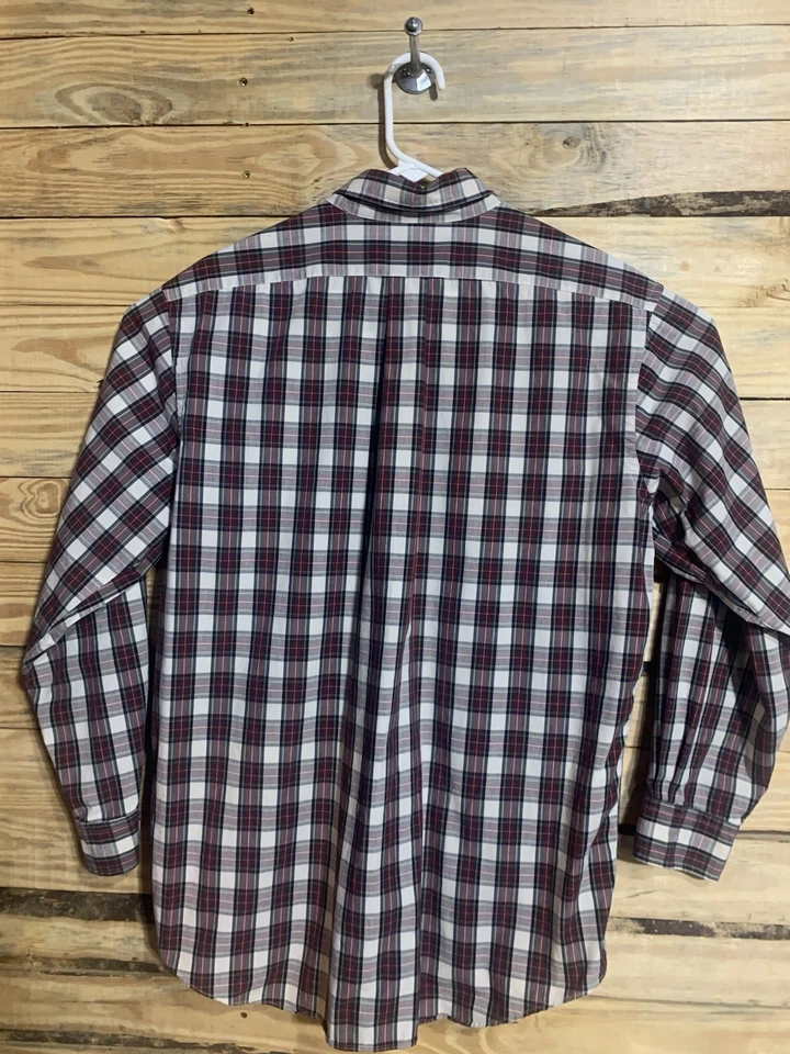 VTG Lands’ End Plaid Button Down Shirt 16.5/34 XL Made in Hong Kong Cotton - Image 2 of 4