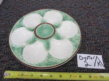 French majolica oyster 9" plate scallop shell braided green white pattern
