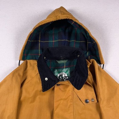 Oxford Blue Wax Jacket Mens Large Tan Hooded Wool Blend Liner Made
