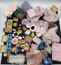 Calico Critters Lot of Accessories And Outfits - Furniture Bedding Baby Kitchen