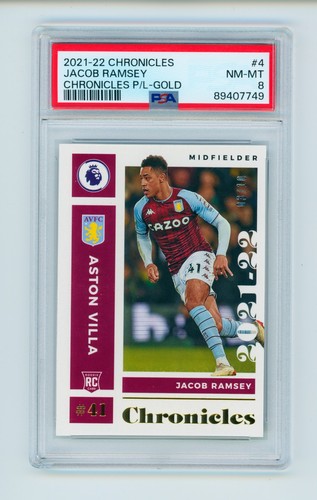 2021-22 Jacob Ramsey Panini Chronicles Gold Aston Villa Rookie Card 3/10 PSA 8