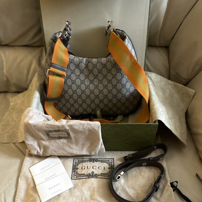 Gucci GG Gray Shoulder Bag Orange Strap Detachable Accessories